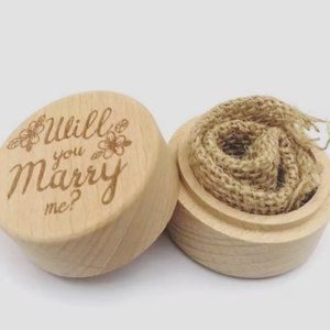 Natural Engraved Wood Wedding Ring / Engagement Ring Holder, Jute Presentation